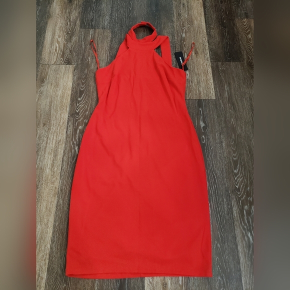 Bebe Women's Halter Scuba Crepe Bodycon Dress, Red Size 12 NWT - Picture 3 of 6